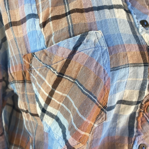 Free People We The Free Plaid Shirt Size Medium Button Down Lightweight - Picture 7 of 8